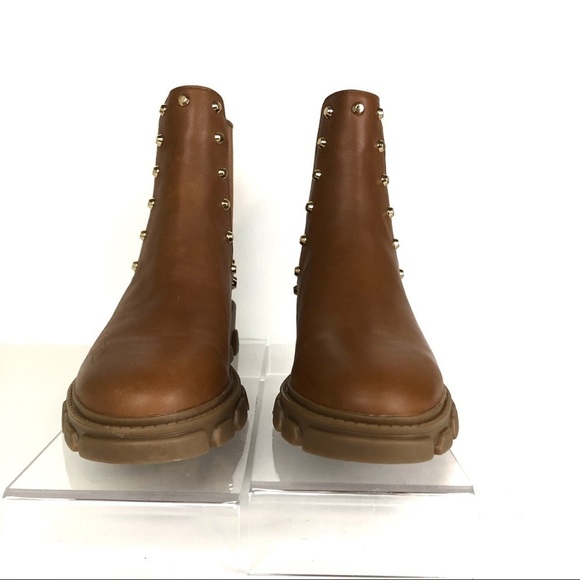 Micheal Kors Astro Ridley Chelsea Stud Leather Ankle Gore Lug Boot  Brown Sz 6.5 - Picture 2 of 8